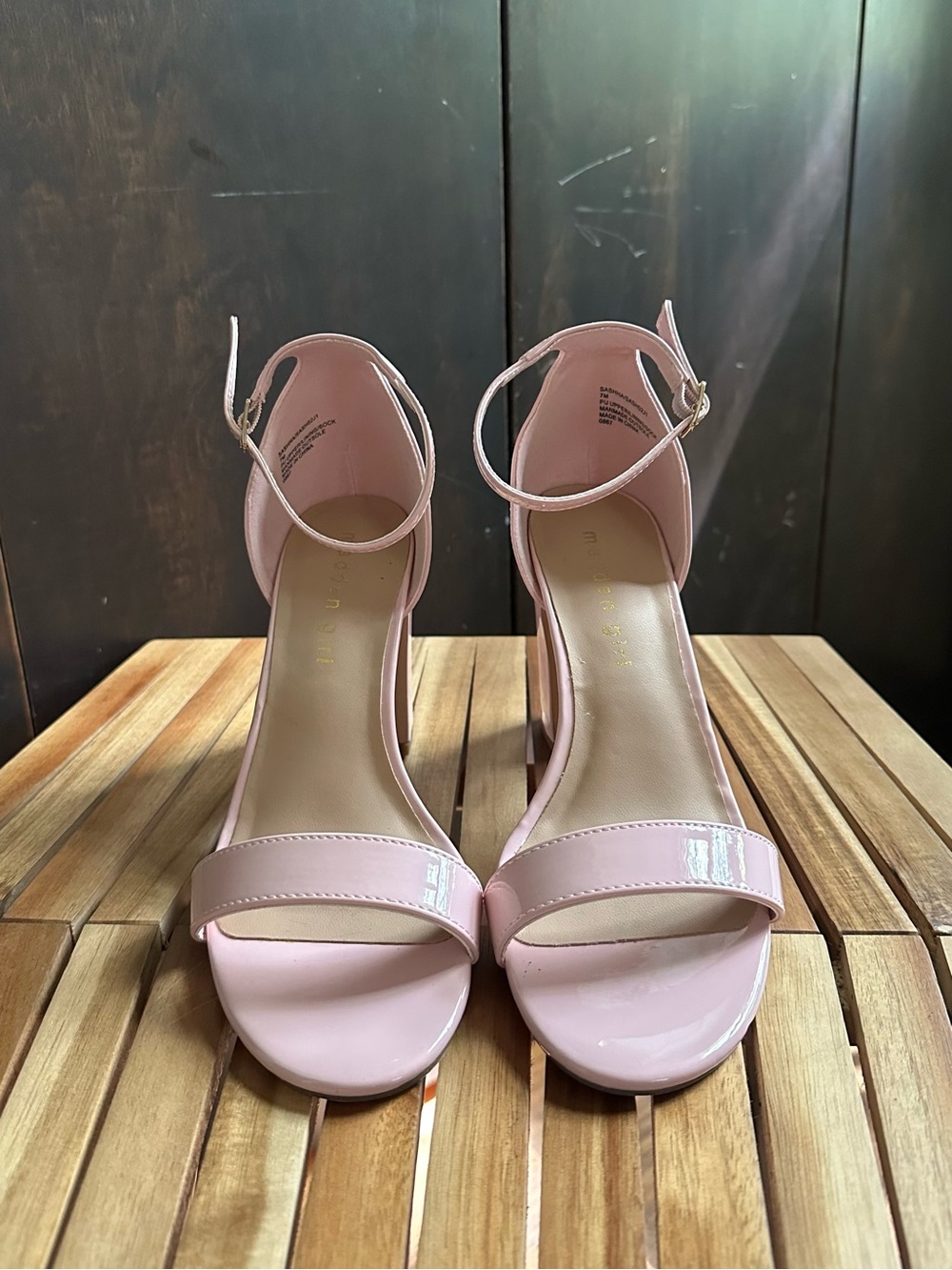Madden Girl Light Pink Patent Block Heel Ankle Strap Sandals - Picture 1 of 5